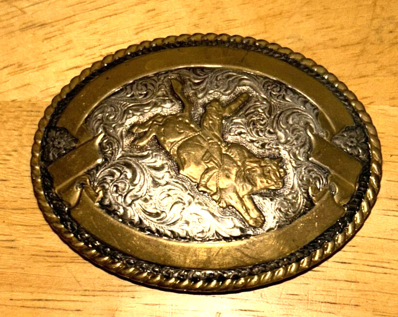 Bull Riding Brass/Pewter: Belt Buckle