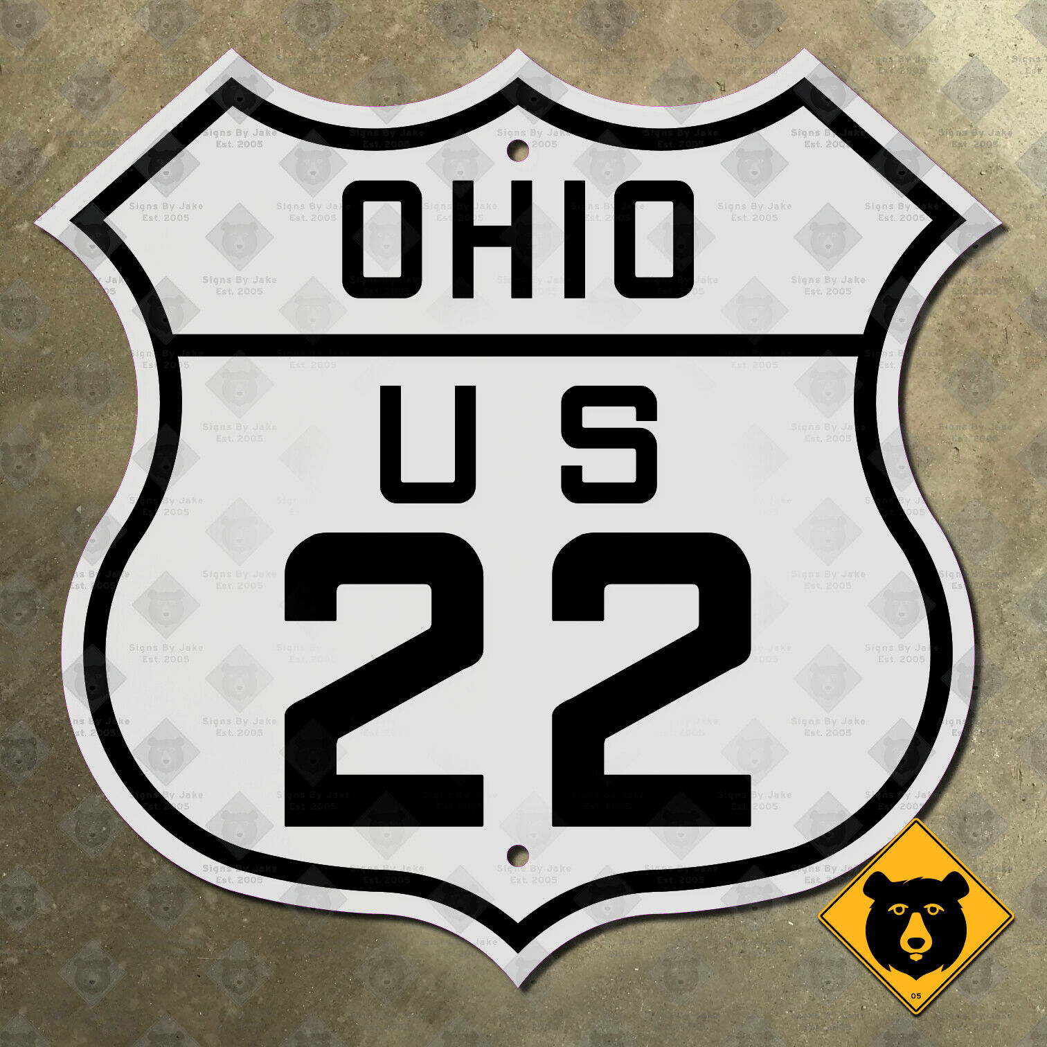 Ohio US Route 22 highway marker road sign Cincinnati Zanesville 16x16 1926