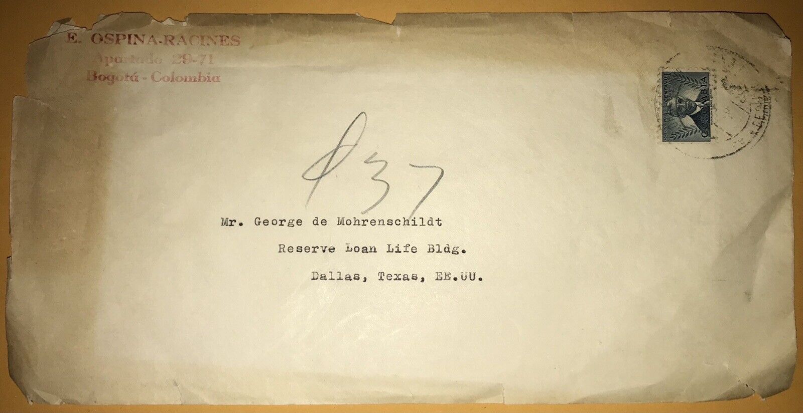 RARE George de Mohrenschildt Owned Envelope JFK Assassination Lee Harvey Oswald