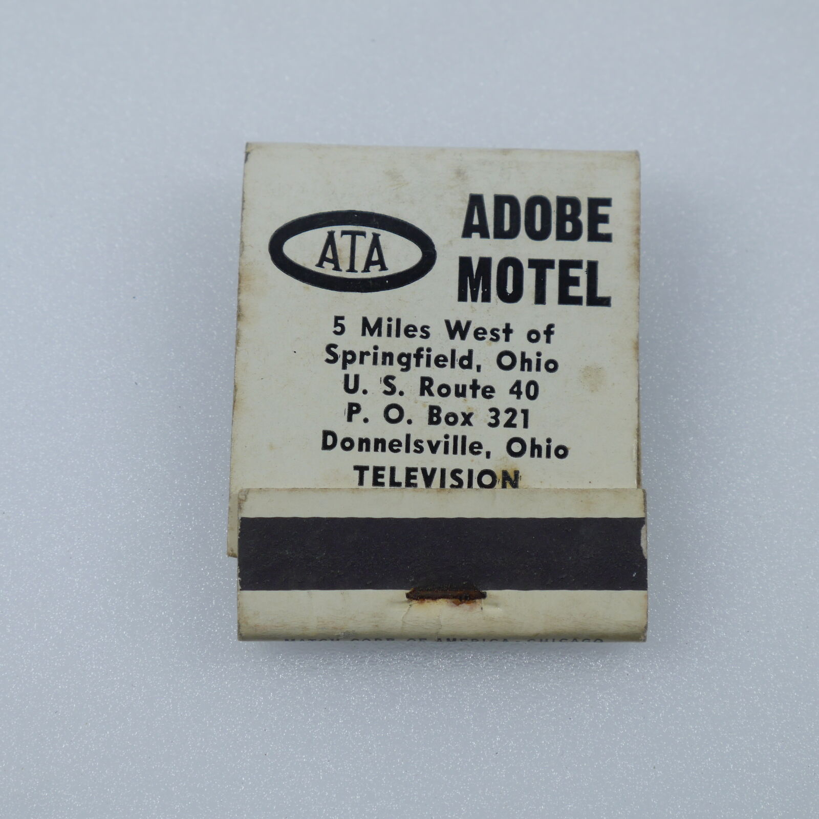 Adobe Motel Matchbook Donnelsville Ohio Vintage Cover ATA Unstruck