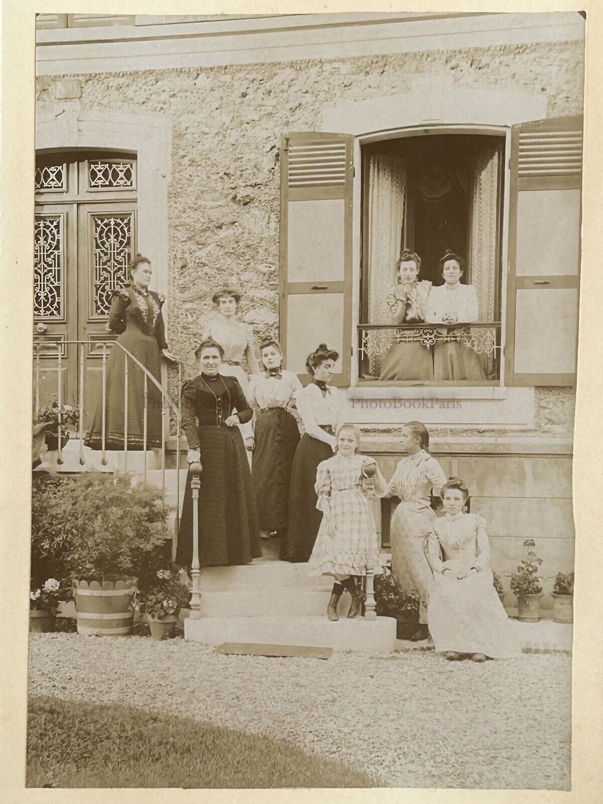 France Family Home Women Fashion c1895 Two Photos Vintage Albumin