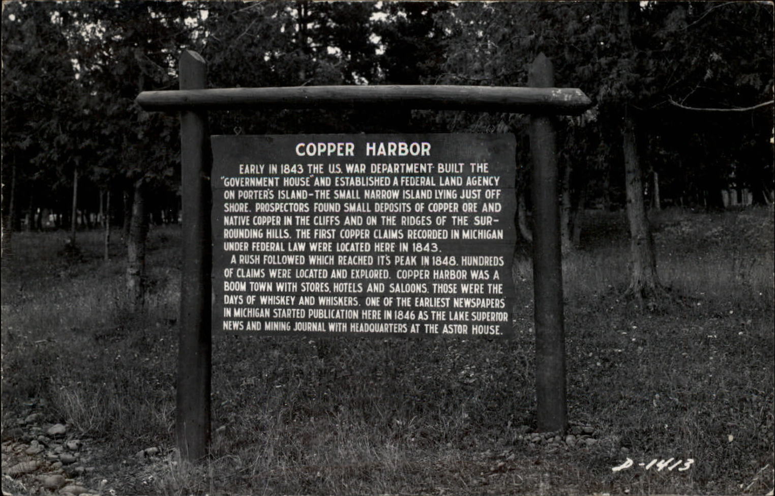 RPPC Copper Harbor history sign ~ real photo postcard  sku629