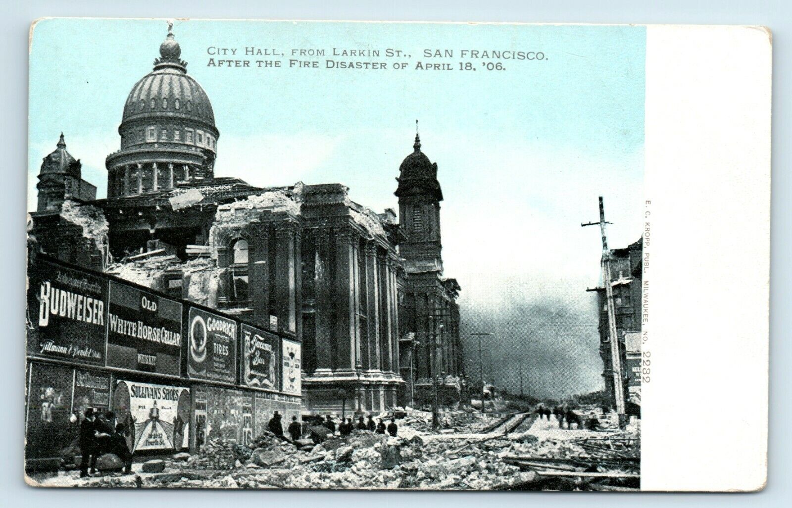 Postcard City Hall from Larkin St, San Francisco CA Fire Disaster 1906 R80