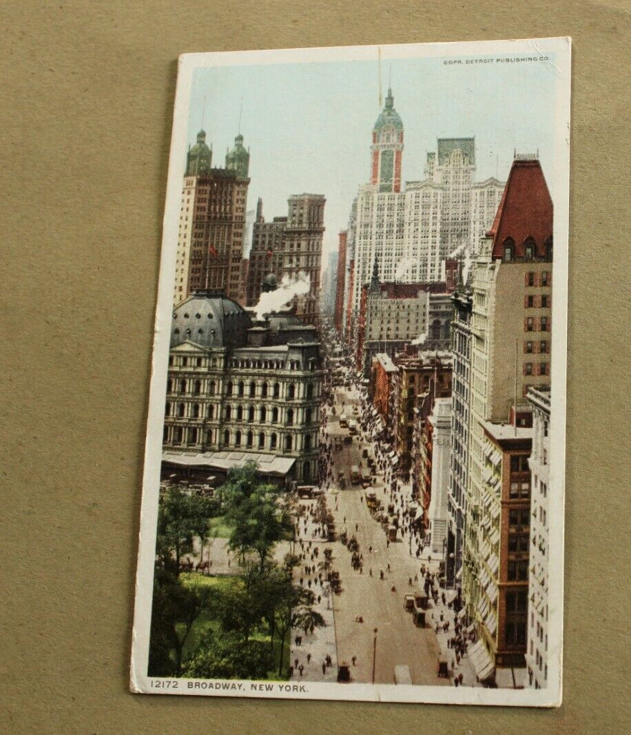A New York City Postcard Lower Broadway Looking Downtown 1911