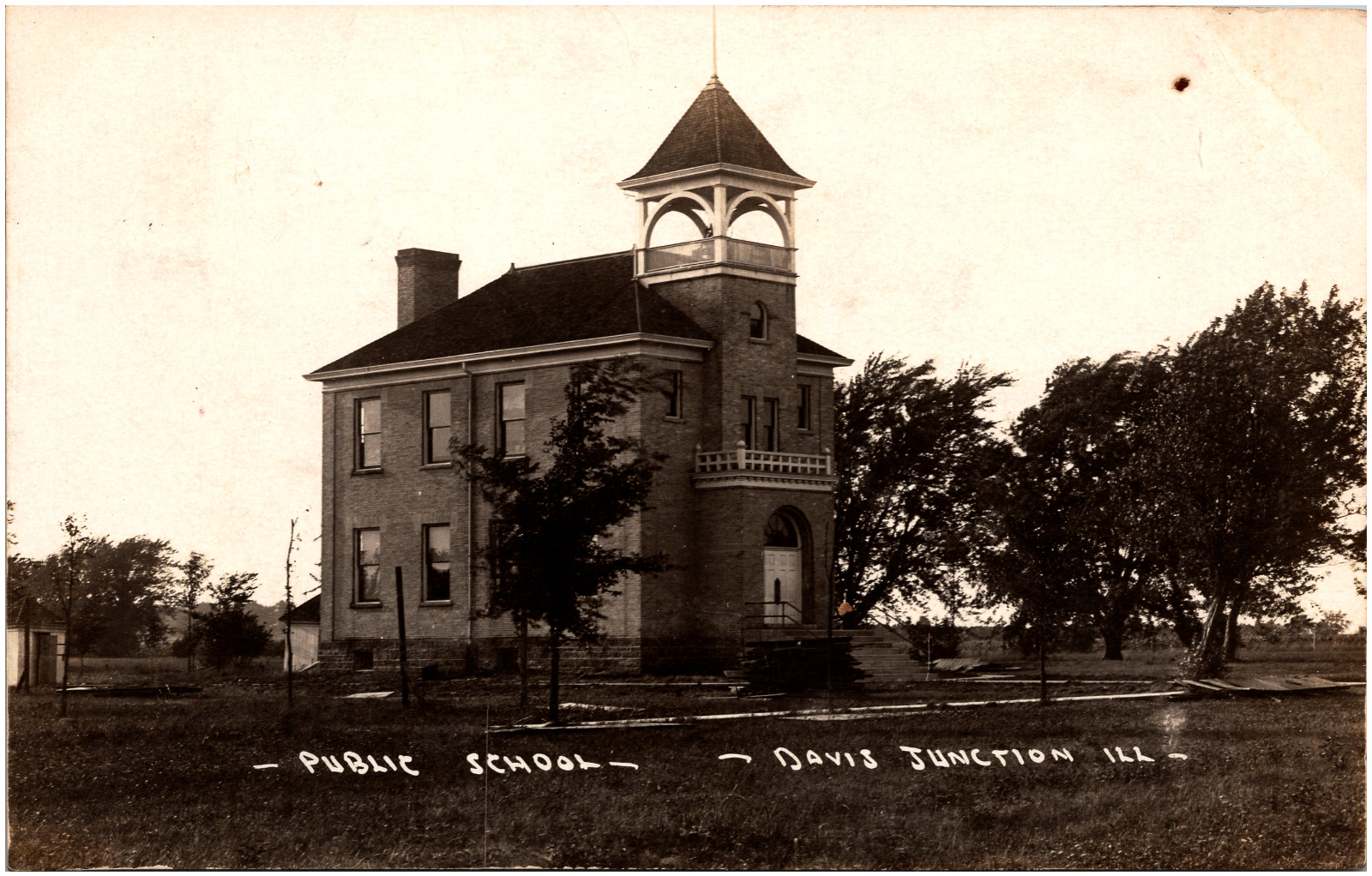Public School Building in Davis Junction Illinois IL 1910s RPPC Postcard Photo