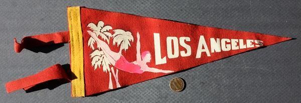 1940-50s Era Los Angeles California bathing beauty RED soft felt pennant SCARCE-