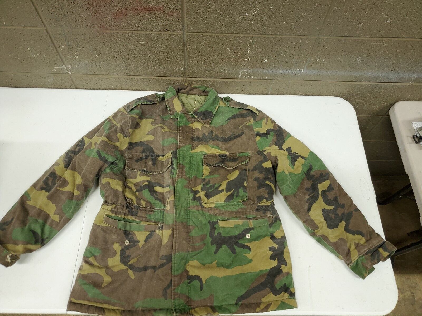 VNT 80s Woodland Camo Army Military Insulated Jacket Emar Zipper Mens Medium 