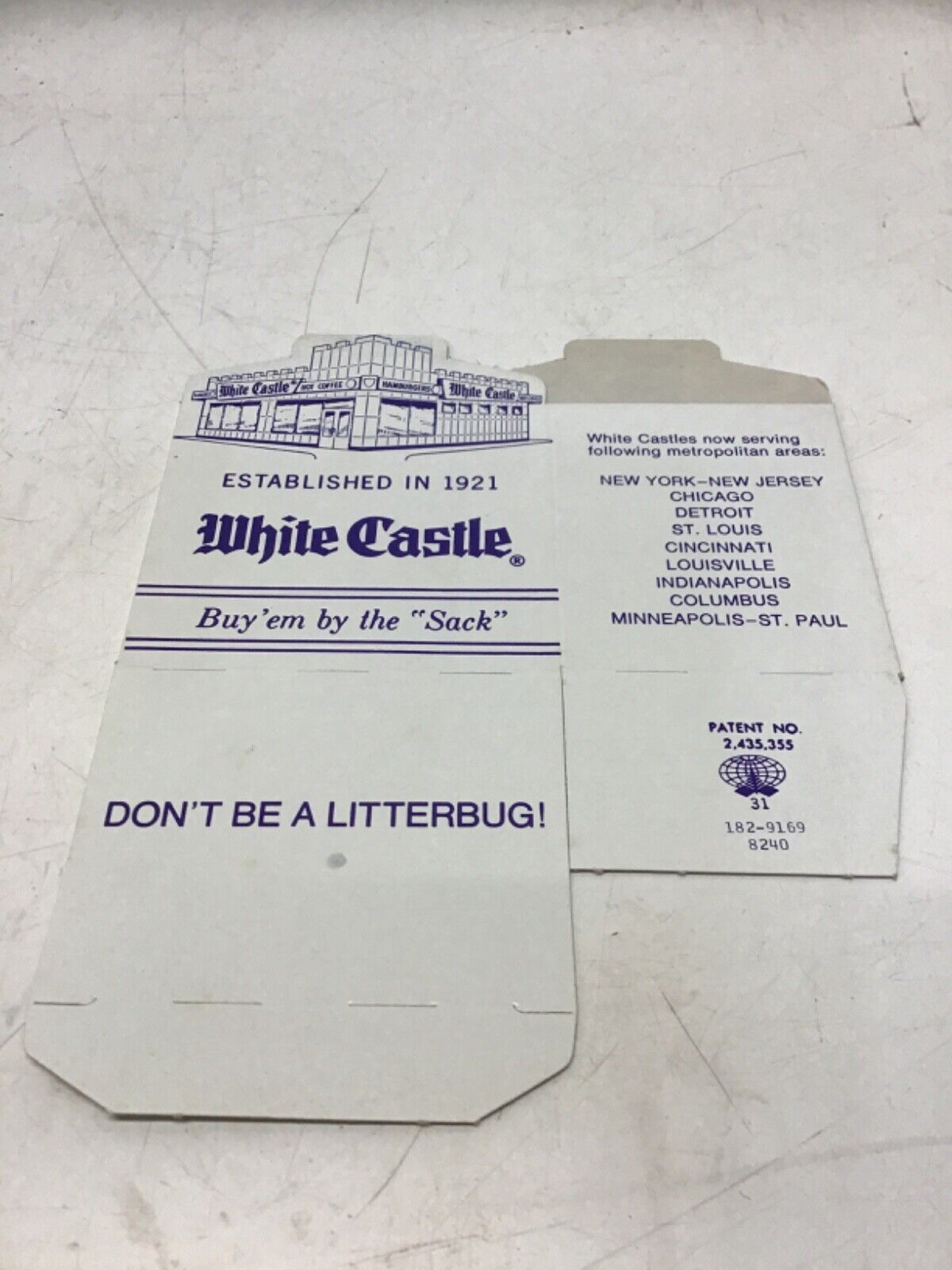 1960S WHITE CASTLE HAMBURGER SLIDER CARDBOARD PACKAGE BOX FAST FOOD ADVERTISING