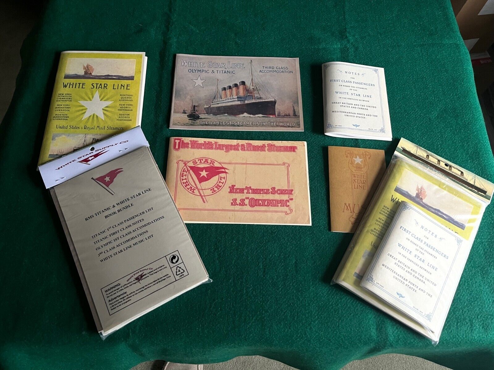 WHITE STAR LINE RMS TITANIC, RMS OLYMPIC, AUTHENTIC REPLICA BOOK BUNDLES 1911-12