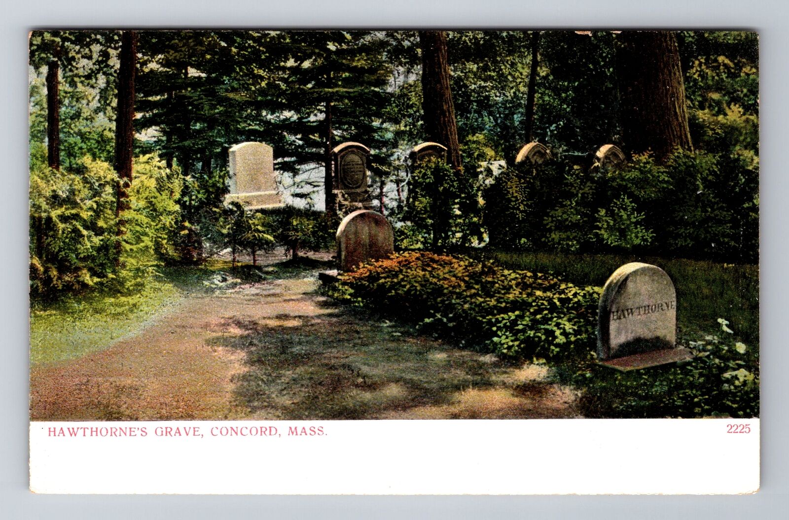 Concord MA- Massachusetts, Hawthorne\'s Grave, Antique, Vintage Souvenir Postcard
