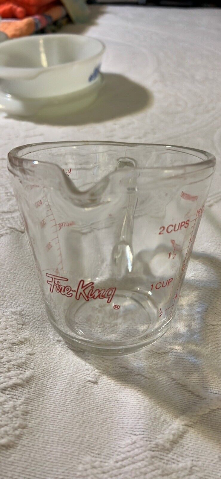 Fire King Measuring Cup.  16 Oz / 2 Cup  #498. Made in USA.Vintage Red Lettering