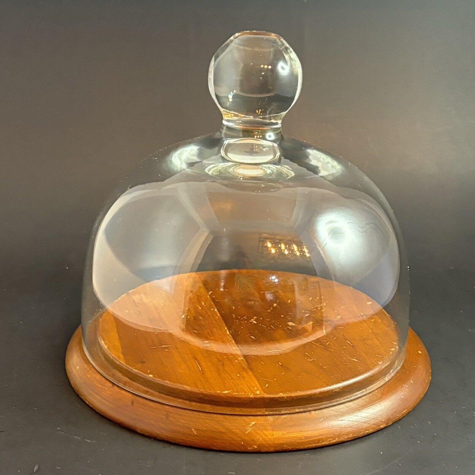 Glass Dome Cloche With Wooden Base Vintage Cheese Board Cake Pastry Dish