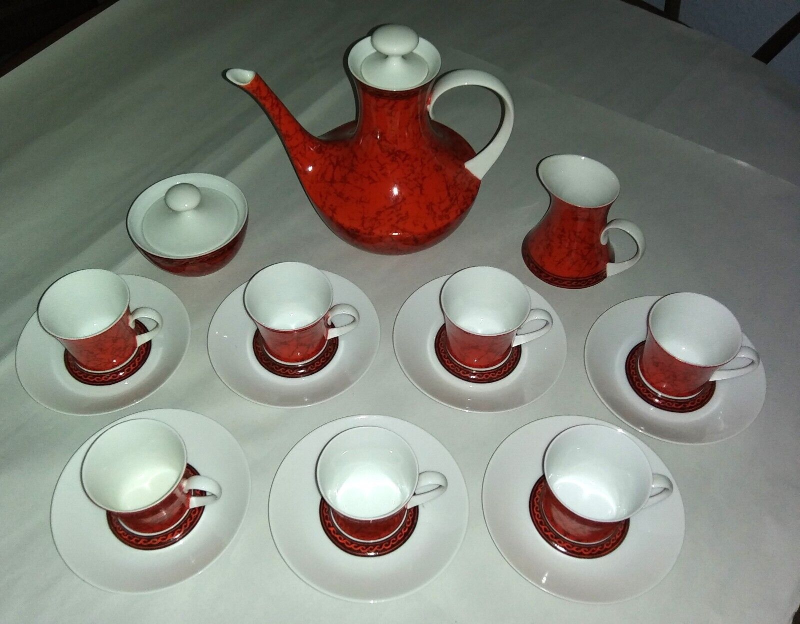 *Vintage* Block Bidasoa Flamenco Black Red Tea Coffee Demitasse Set Spain 19 Set