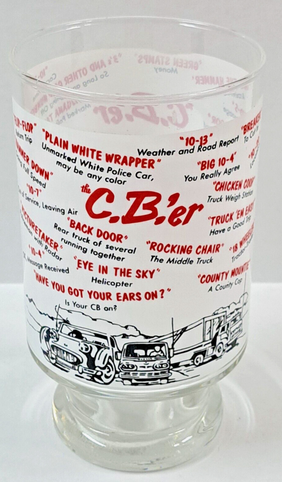 Vintage large drinking glass C.B\'er trucking, CB Radio, 1970\'s pre-owned