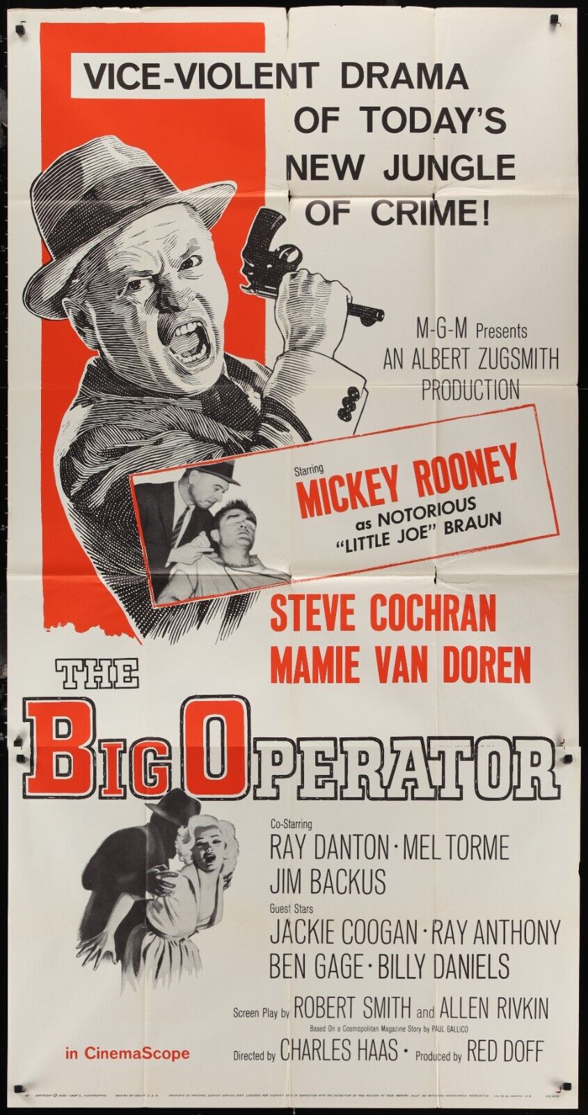 BIG OPERATOR Mickey Rooney ORIGINAL 1959 3-SHEET Movie Poster 41 x 81