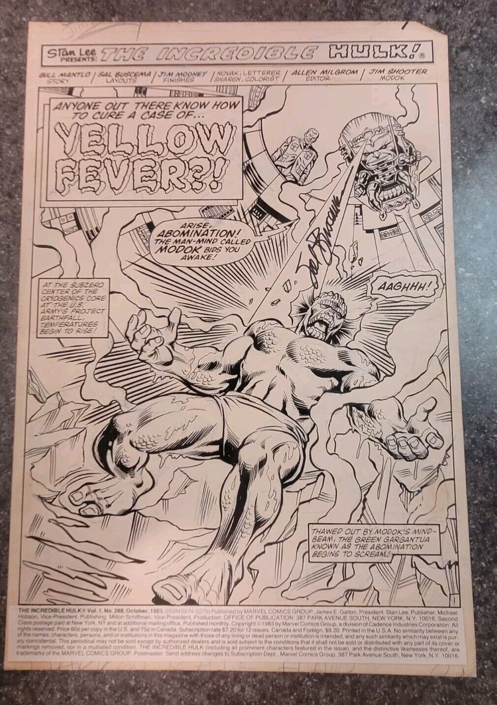 Incredible Hulk 288 SPLASH PAGE pg 1 ORIGINAL ART signed sal BUSCEMA 1983