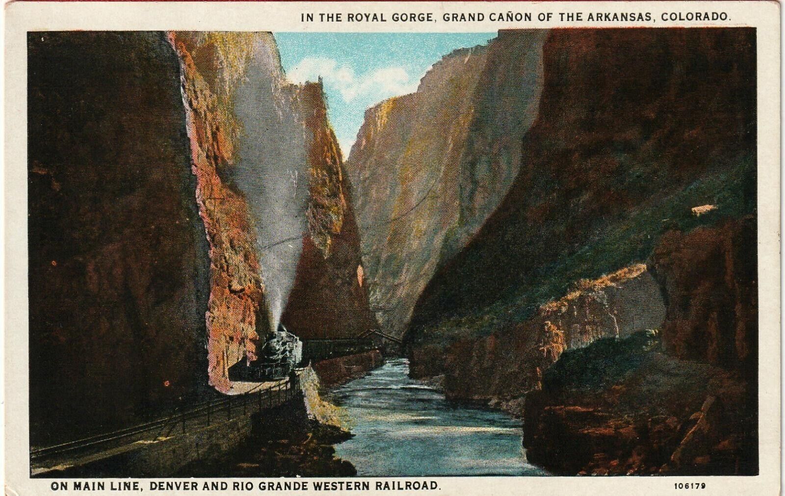 Denver and Rio Grande Western Railroad in Royal Gorge Tourism Postcard