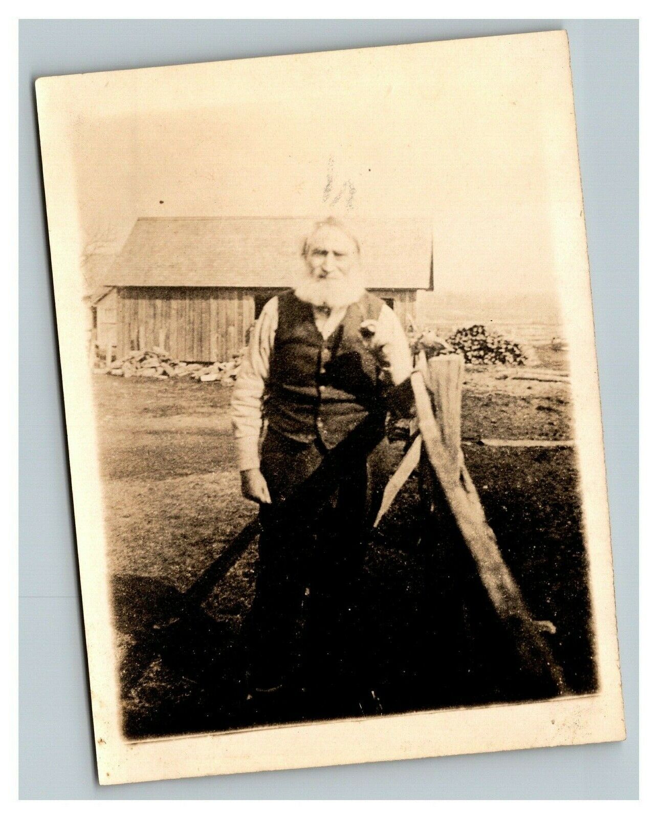 Vintage 1910\'s Photograph Old Man on the Farm Bushy Beard Wisconsin