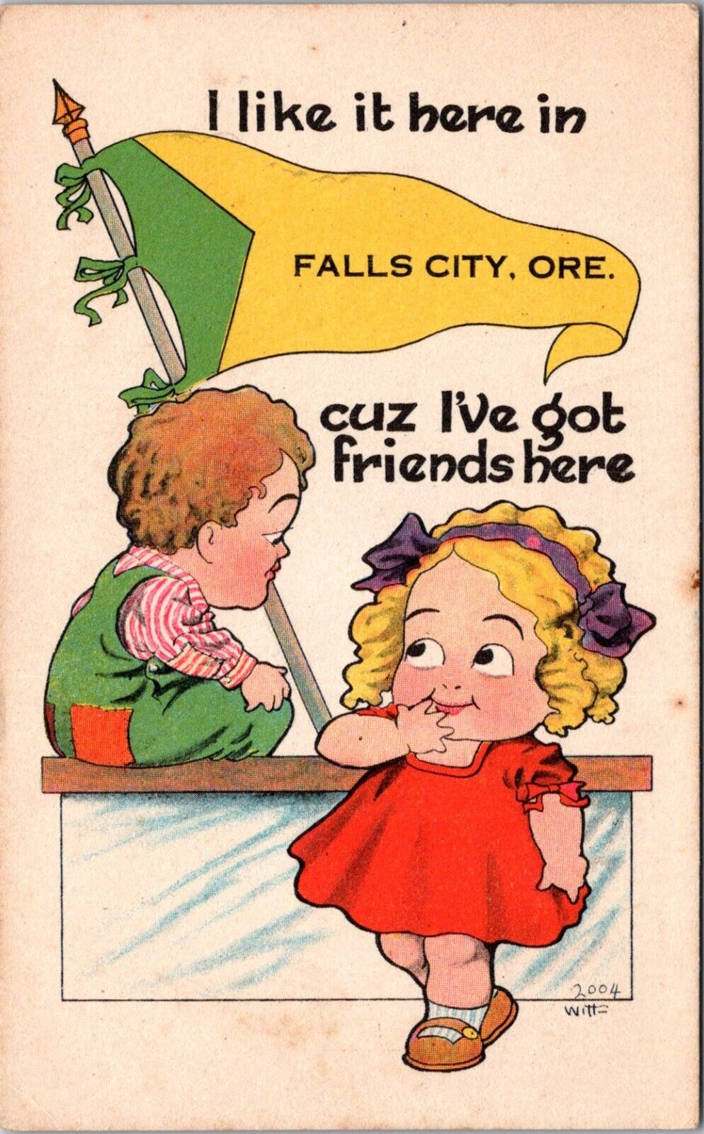 Falls City OR Greetings a/s Witt Got Friends Here Like Oregon c1910s postcard P3