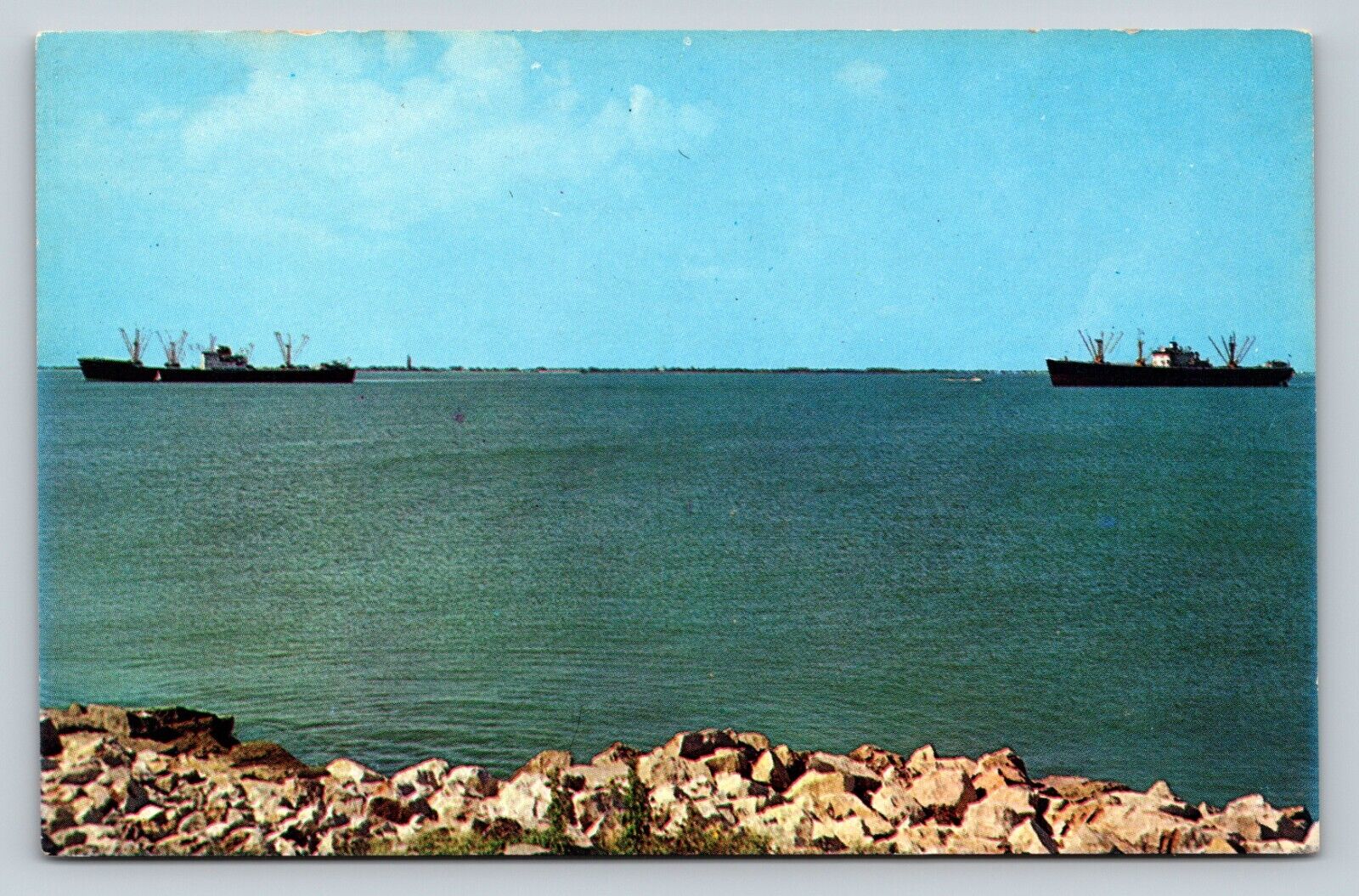 Ships At Anchor In Galveston Bay Texas TX Unposted VINTAGE Postcard