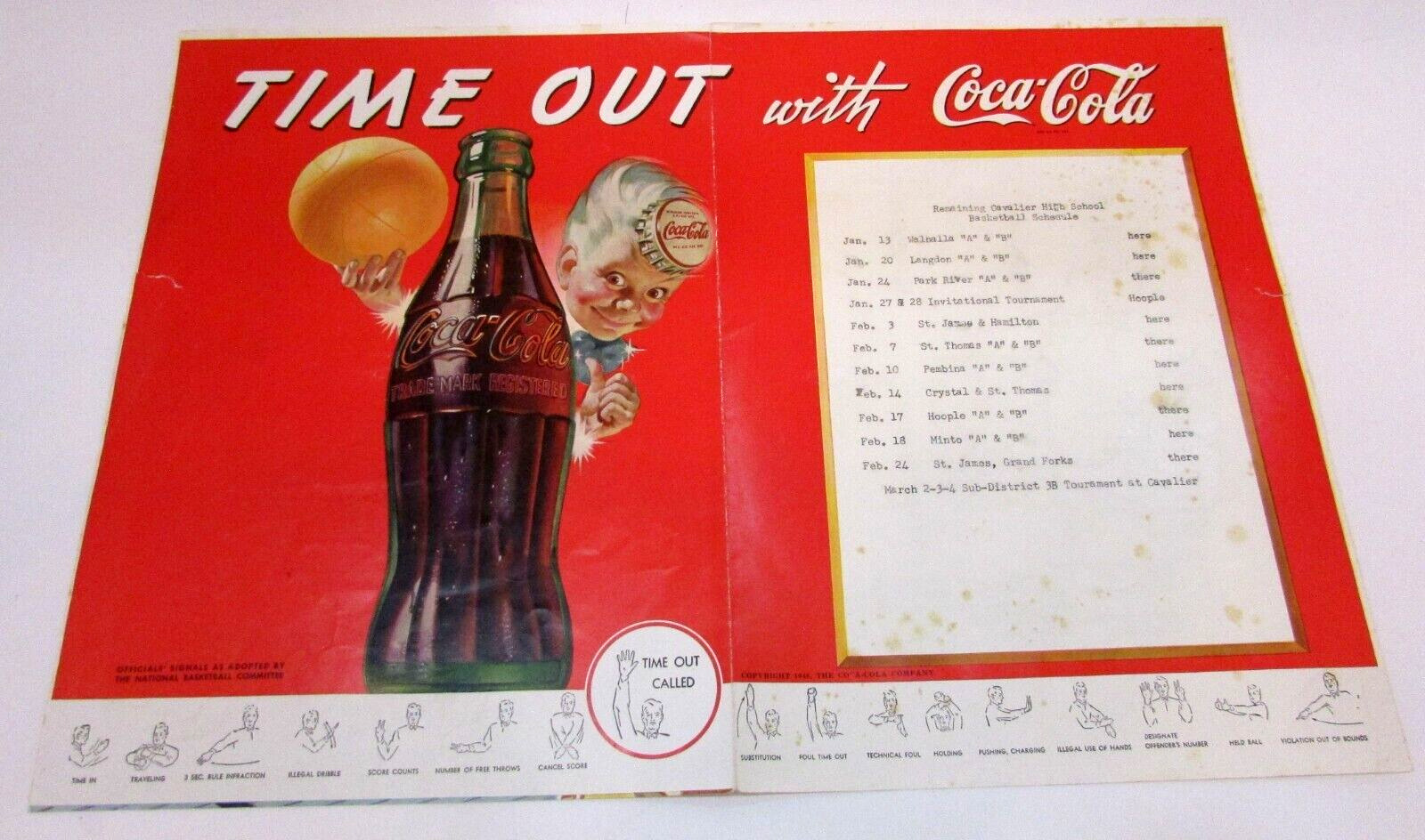 Rare Vintage 1948 Coca-Cola Placemat Sprite Boy Basketball Rules Cavalier ND A