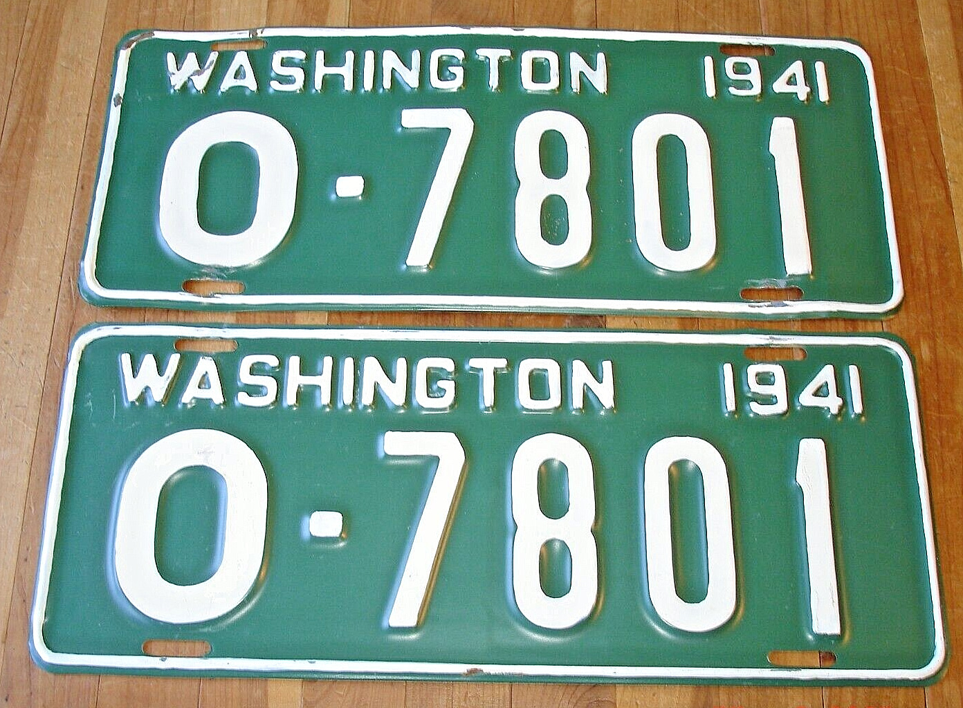NICE PAIR SET OF 1941 WASHINGTON STATE LICENSE PLATES O-7801 CHEVY FORD HOT ROD