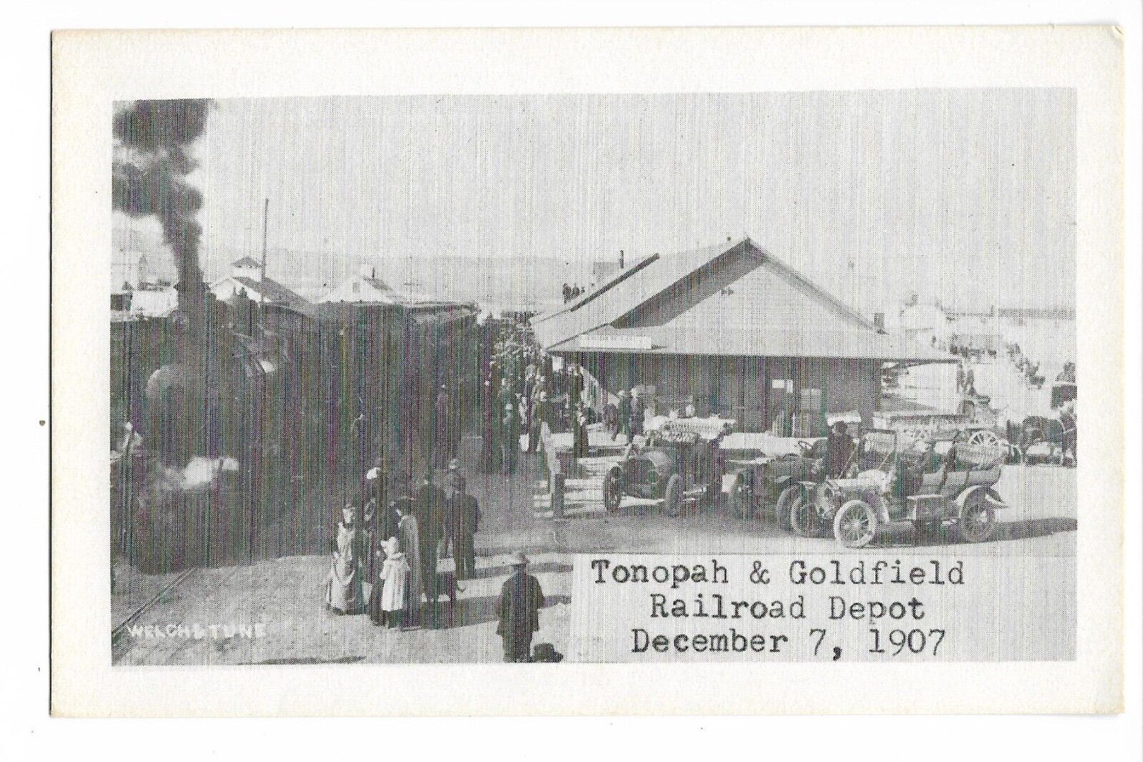 postcard (not rppc) goldfield, nv. railroad train depot