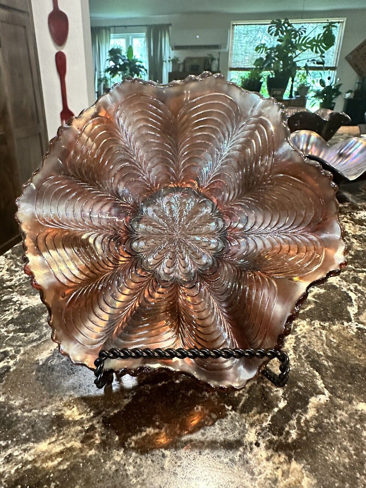 Northwood Carnival Glass Marigold Sunflower Pattern Dish. Colors Are Amazing