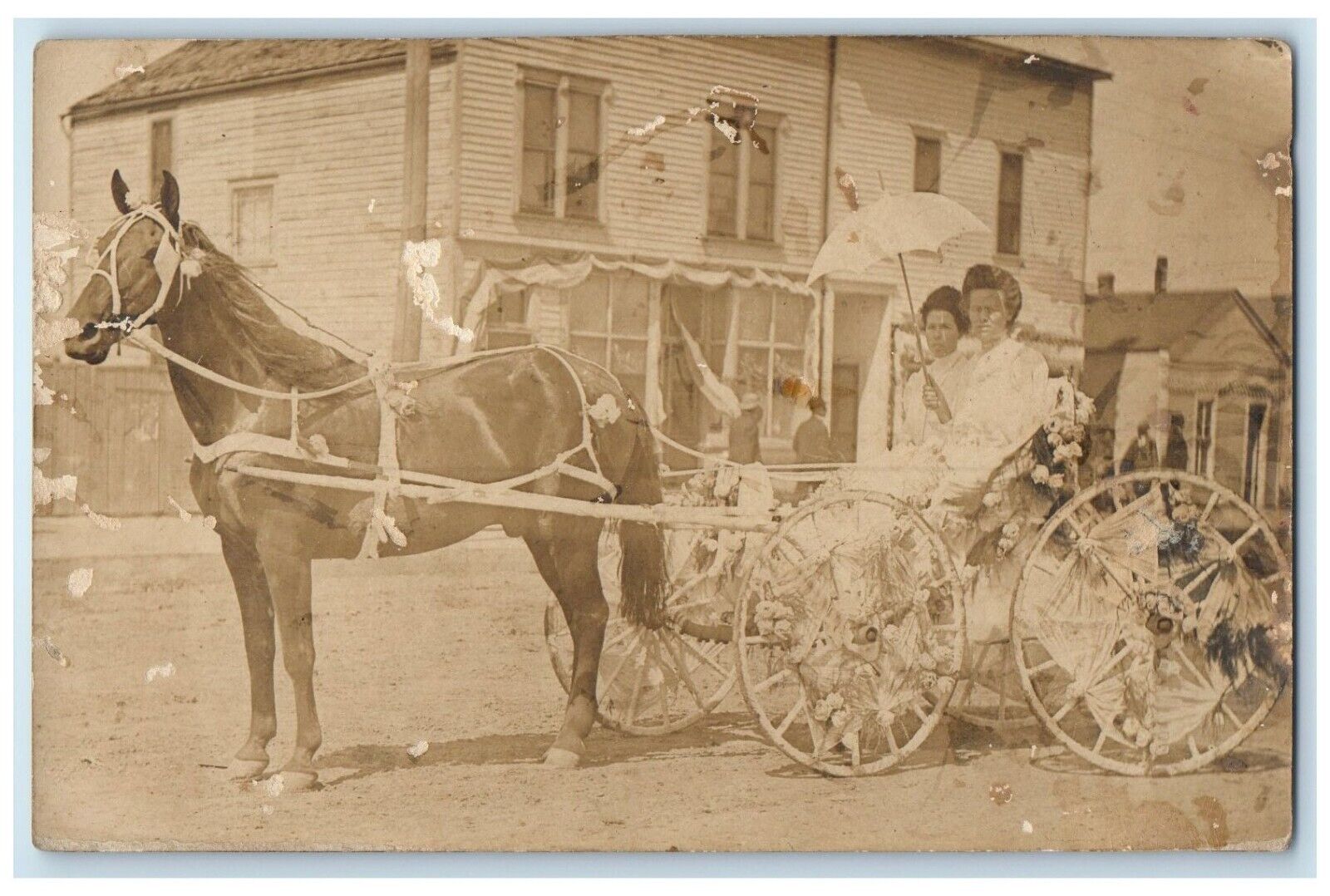c1910\'s Parade Float Roses Woman Horse And Wagon RPPC Photo Antique Postcard