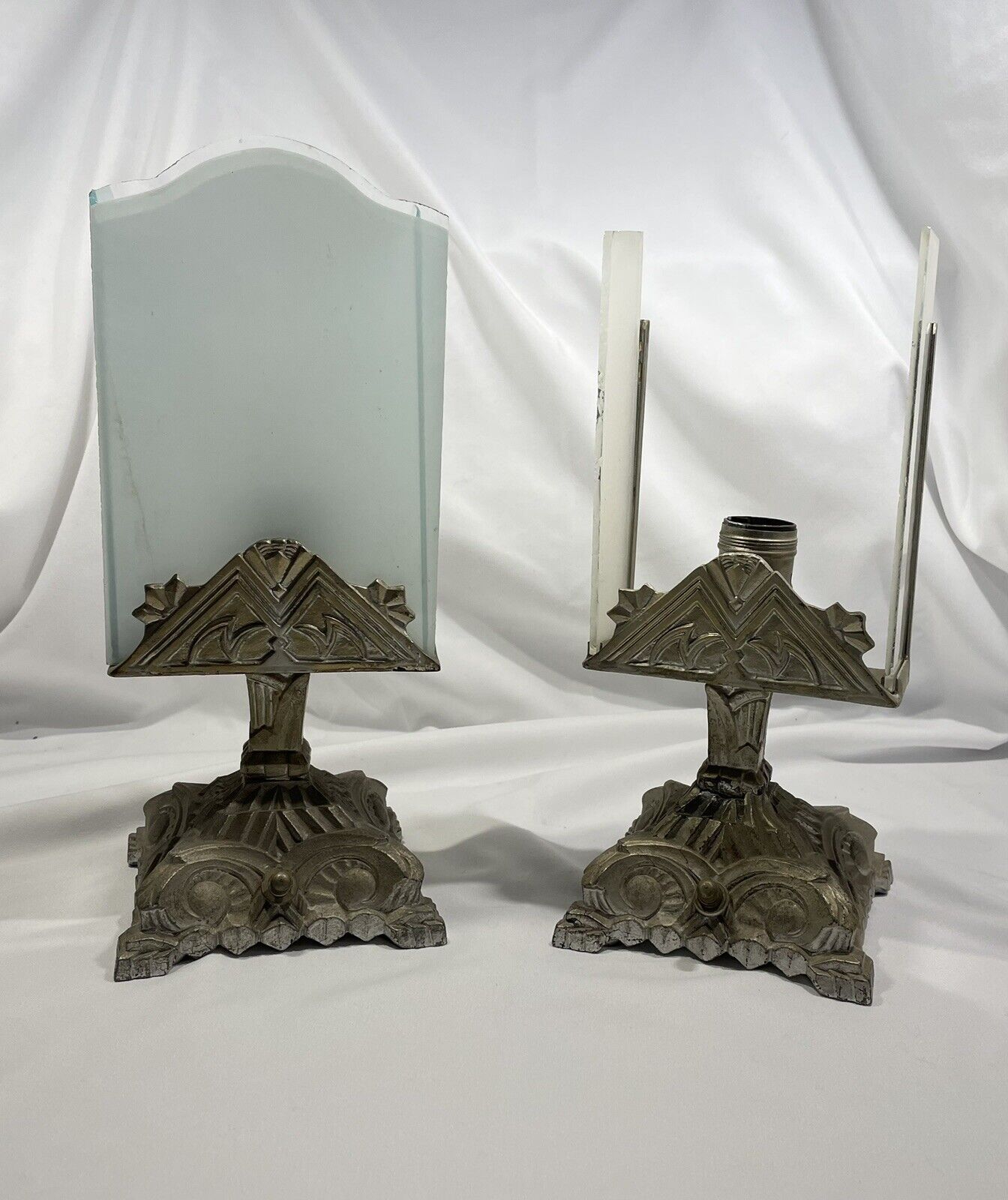 Art Deco Vanity Bedside Boudoir Lamps - Pair - Slag Metal -  Need TLC - Vintage