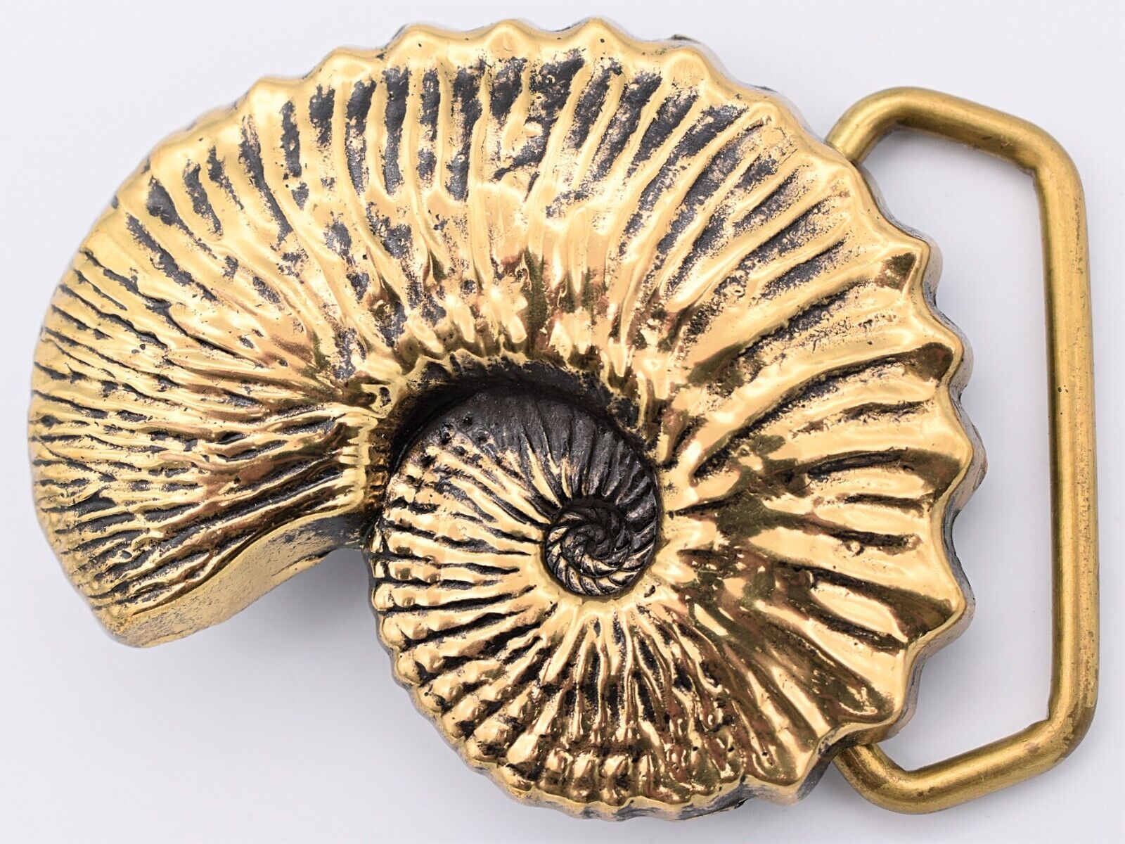 Ammonite Fossil Solid Brass 1970s Vintage Belt Buckle