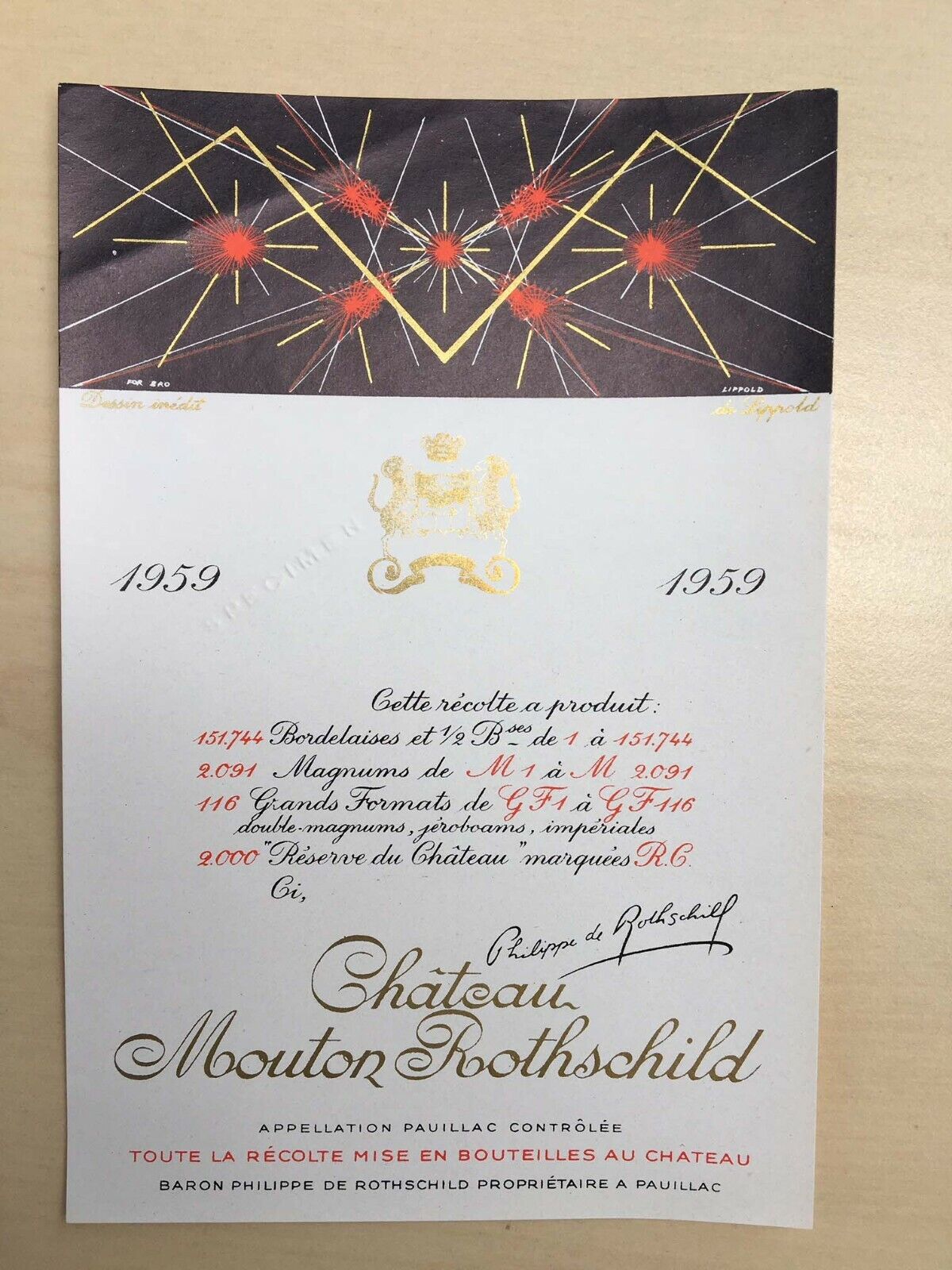 The 1959 Chateau Mouton Rothschild (Specimen) - Label By: Richard Lippold