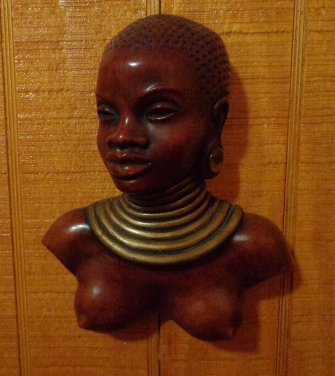Vintage Ndebele Woman Bust Figurine With Neck Ring, ACHATIT Wall Hanging Art