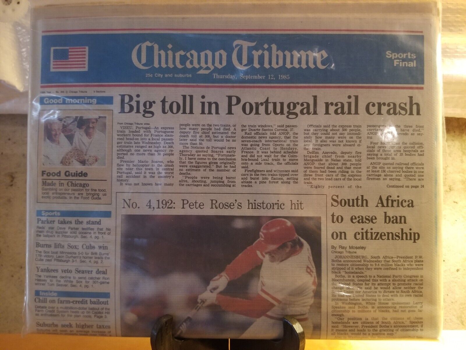 Pete Rose 4,192nd Hit - All-Time Hits Leader Collectible Newspaper