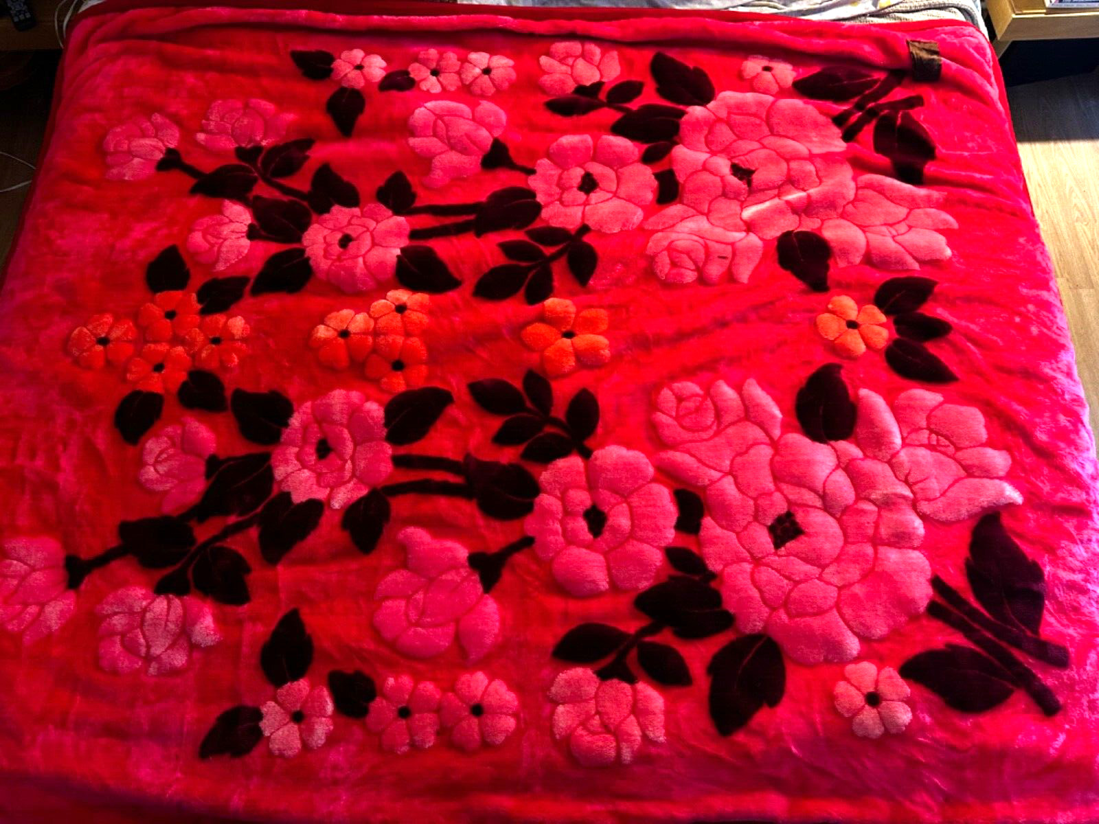 Vintage Blanket Pink Flower Heavy Thick Korean Mink