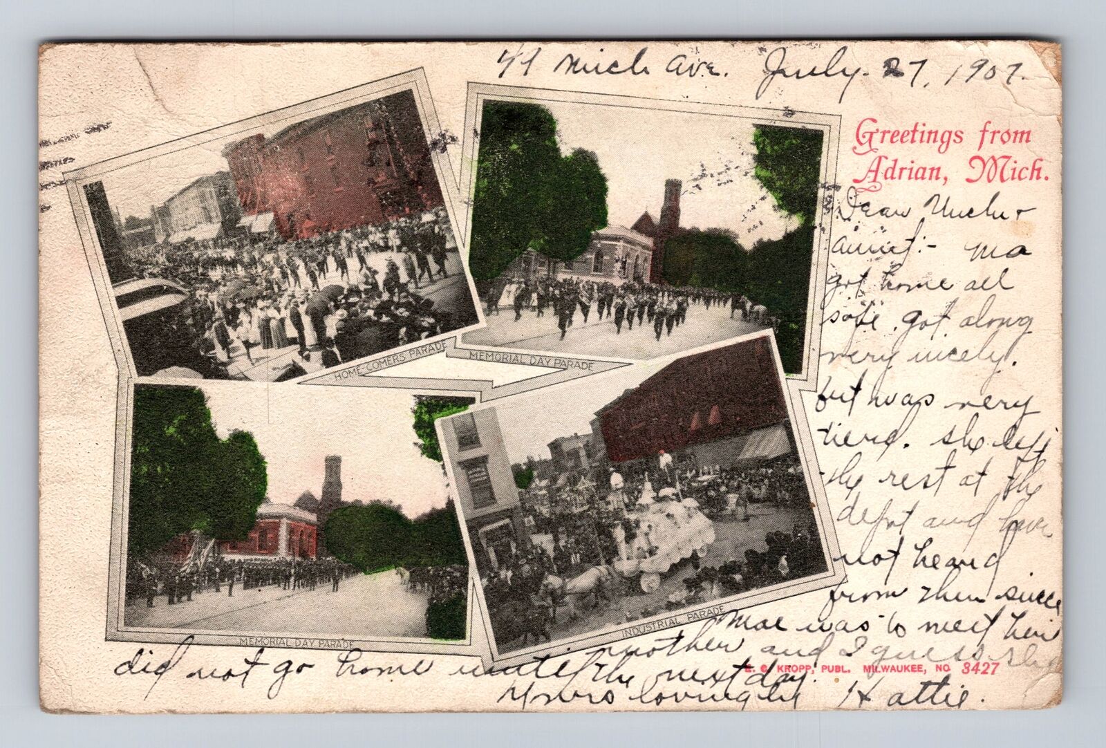 Adrian MI-Michigan, General Greeting, Points of Interest, Vintage Postcard