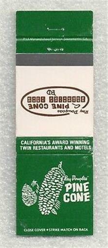 Matchbook Cover~Ray Douglas Pine Cone Best Western-Pine Cone Coffee Shop-R8794