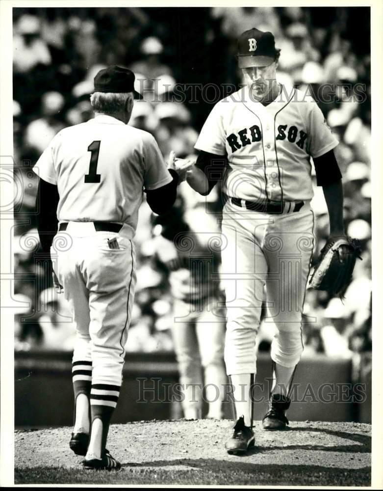 1987 Press Photo Boston Red Sox pitcher Bob Stanley and Manager John McNamara