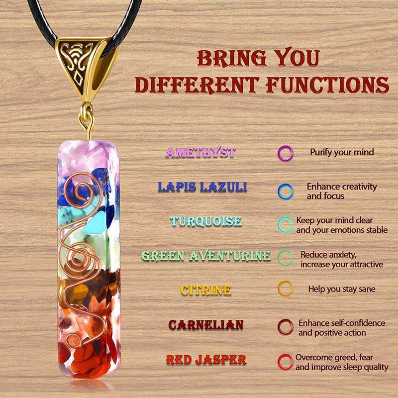 Natural 7 Chakra Healing Crystal Pendant Orgone Energy EMF Protection Necklace