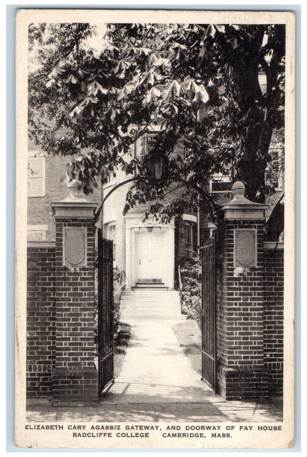 1936 Elizabeth Cary Agassiz Gateway Doorway Fay Cambridge Massachusetts Postcard