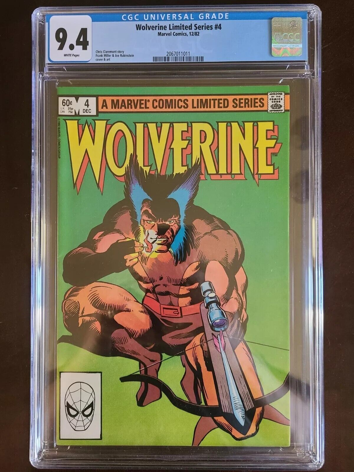 Wolverine Limited Series #4 CGC 9.4 WITH WHITE PAGES FRANK MILLER ART 1982