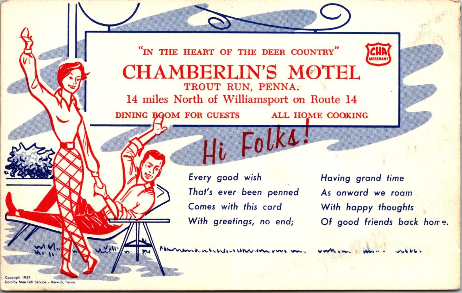 Postcard  Chamberlin\'s Motel Trout Run Pennsylvania Advertising Postcard
