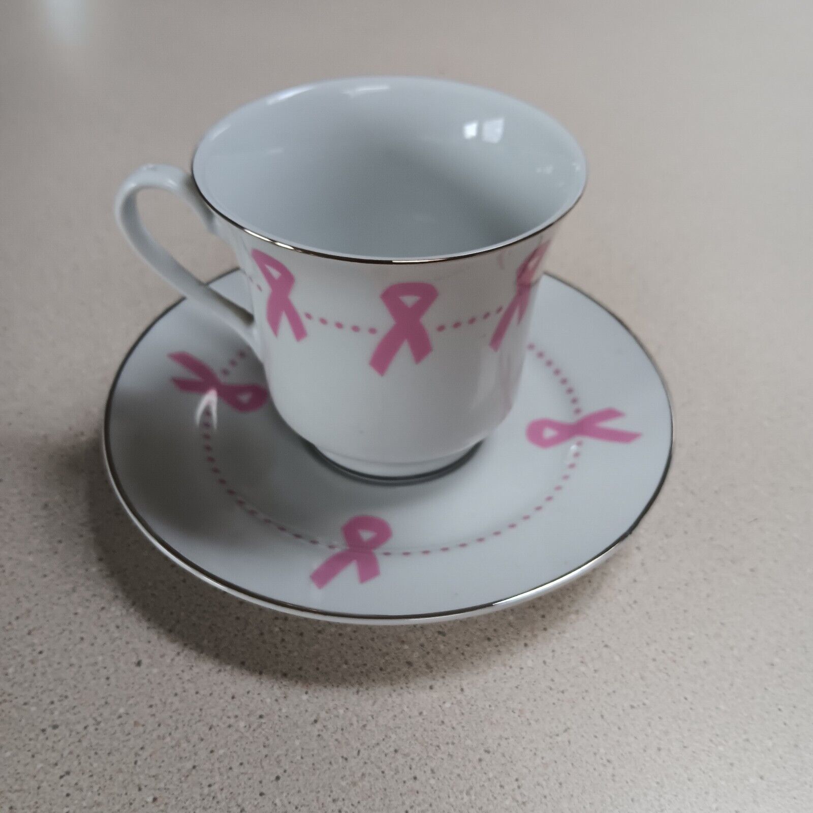 Breast Cancer Awareness Mug Tea Cup And Saucer Pink Ribbon   Very Nice