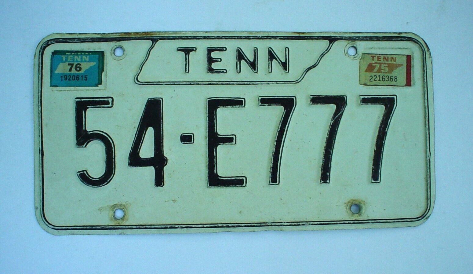 Old 1976 Tennessee License Plate 54-E777 Embossed Hardin County Triple 777