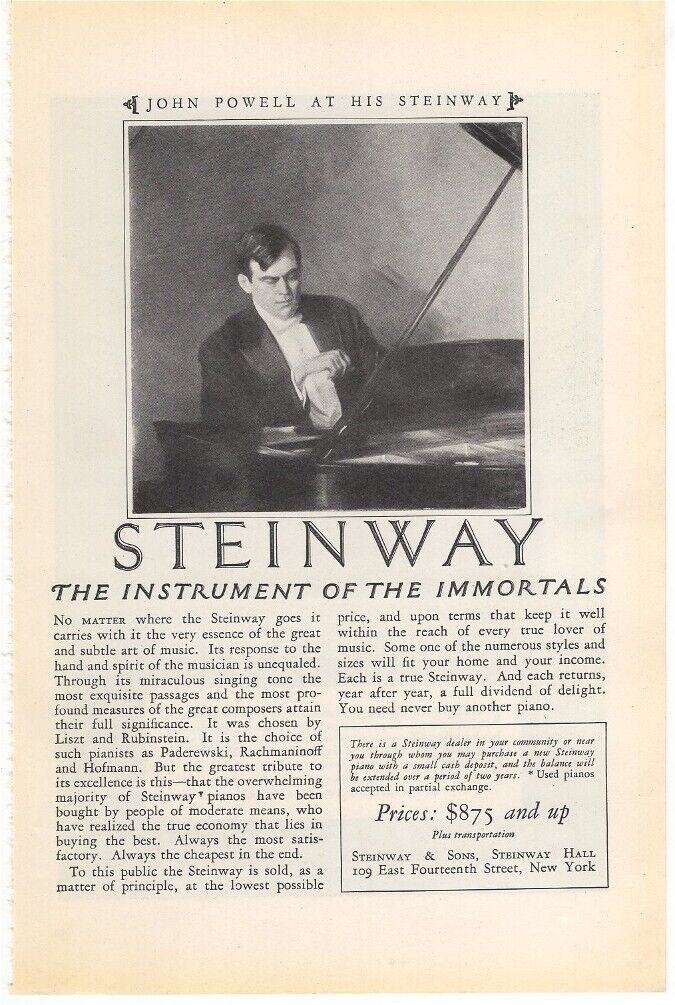 Steinway John Powell Steinway Instrument of the Immortals 1925 Vintage Ad