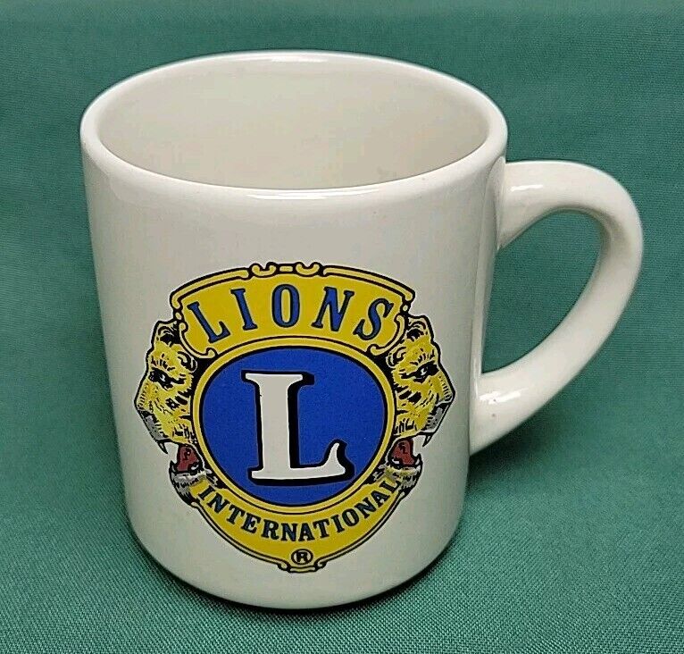 Vintage Lions Club International Cup Mug Off White Gold Trim Ceramic 10 oz