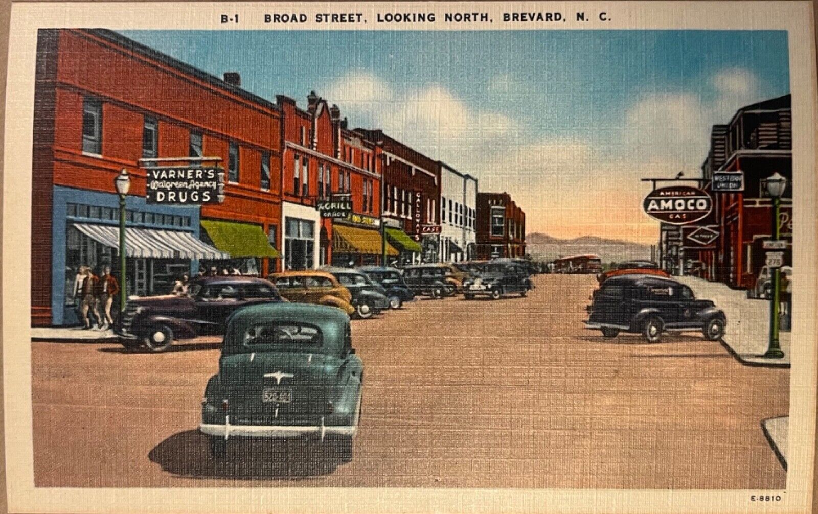 Brevard North Carolina Broad Street Postcard c1940
