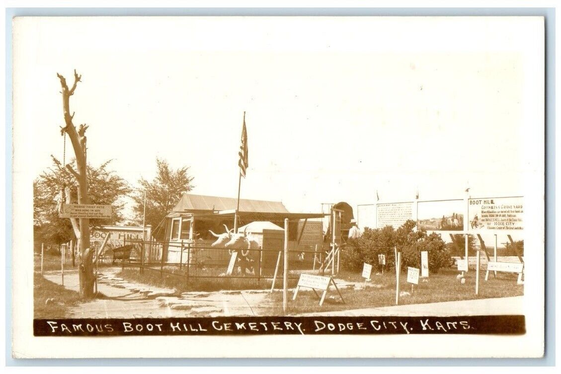 c1940's Boot Hill Cemetery View Dodge City Kansas KS RPPC Photo Postcard