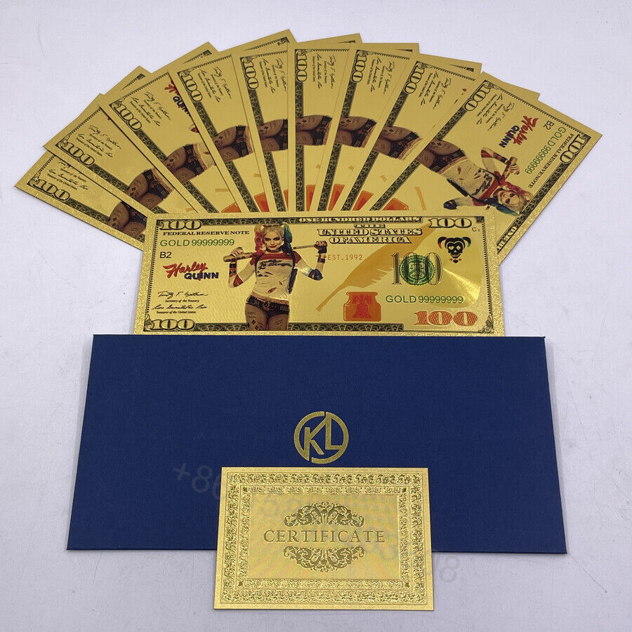 10pcs Hero movie gold souvenir banknote Harlie-Quinn golden card ticket for gift