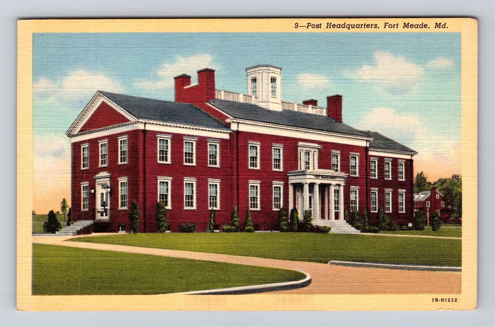 Fort Meade MD-Maryland, Post Headquarters, Antique Vintage Souvenir Postcard